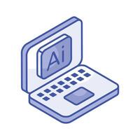 Artificial intelligence laptop isometric icon, easy to use and download vector