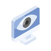 Eye inside monitor denoting concept isometric icon of monitoring vector