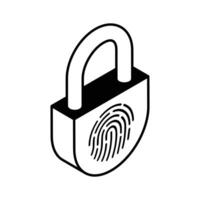 Editable isometric icon of fingerprint lock, smart authentication vector