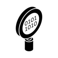 Binary code under magnifier, icon of binary search, code exploration vector