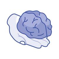 humano cerebro en mano, concepto isométrica icono de artificial inteligencia cerebro vector