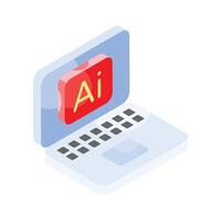 Artificial intelligence laptop isometric icon, easy to use and download vector