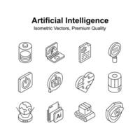 Premium isometric icons set of artificial intelligence, ready to use s vector