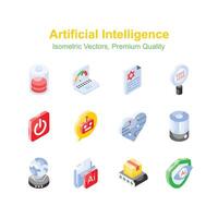 Premium isometric icons set of artificial intelligence, ready to use s vector