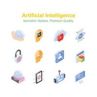 Get this amazing isometric icons set of artificial intelligence, ready to use vector