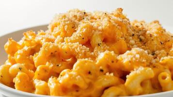 close up shot of Buffalo Chicken Mac and Cheese against white background photo