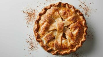 Top down view of a freshly baked Apple Pie on a clean white background photo