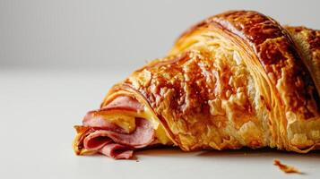 close up shot Ham and Cheese Croissant against a white background photo