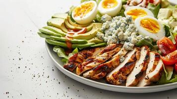 Side view of a Cobb Salad Plate against a spotless white backdrop photo
