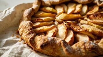 Side view of a Rustic Apple Galette against white background photo