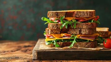 Simple sandwiches against a vibrant office lunch scene photo