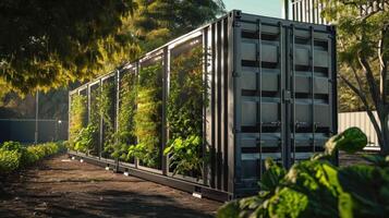 Shot of autonomous hydroponic shipping container farms photo