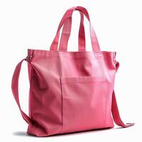 eco simpático rosado lona totalizador bolso en blanco antecedentes. diseño modelo para Bosquejo , foto