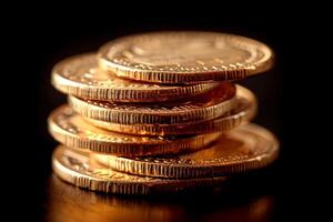 Gold coins on black background,realistic photography, photo