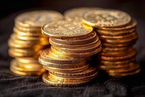 Gold coins on black background,realistic photography, photo