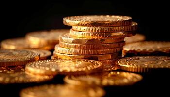 Gold coins on black background,realistic photography, photo