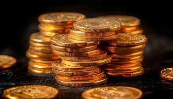 Gold coins on black background,realistic photography, photo