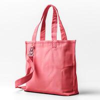 eco simpático rosado lona totalizador bolso en blanco antecedentes. diseño modelo para Bosquejo , foto