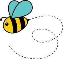 Bee Flying Path in Cartoon Style. Isolated Illustration. vector