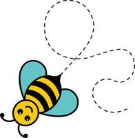 Bee Flying Path in Cartoon Style. Isolated Illustration. vector