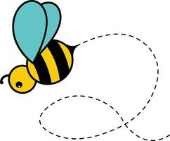 Bee Flying Path in Cartoon Style. Isolated Illustration. vector