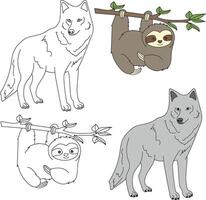 Wolf and Sloth Clipart. Wild Animals clipart collection for lovers of jungles and wildlife. This set will be a perfect addition to your safari and zoo-themed projects vector