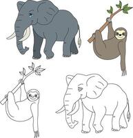 Elephant and Sloth Clipart. Wild Animals clipart collection for lovers of jungles and wildlife. This set will be a perfect addition to your safari and zoo-themed projects vector