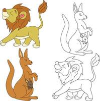 Kangaroo and Lion Clipart. Wild Animals clipart collection for lovers of jungles and wildlife. This set will be a perfect addition to your safari and zoo-themed projects vector