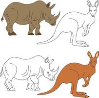 Kangaroo and Rhino Clipart. Wild Animals clipart collection for lovers of jungles and wildlife. This set will be a perfect addition to your safari and zoo-themed projects vector