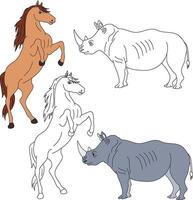 Horse and Rhino Clipart. Wild Animals clipart collection for lovers of jungles and wildlife. This set will be a perfect addition to your safari and zoo-themed projects vector