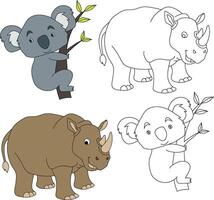 Koala and Rhino Clipart. Wild Animals clipart collection for lovers of jungles and wildlife. This set will be a perfect addition to your safari and zoo-themed projects vector