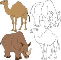 Camel and Rhino Clipart. Wild Animals clipart collection for lovers of jungles and wildlife. This set will be a perfect addition to your safari and zoo-themed projects vector