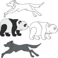 Wolf and Panda Clipart. Wild Animals clipart collection for lovers of jungles and wildlife. This set will be a perfect addition to your safari and zoo-themed projects vector