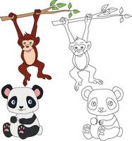 Monkey and Panda Clipart. Wild Animals clipart collection for lovers of jungles and wildlife. This set will be a perfect addition to your safari and zoo-themed projects vector