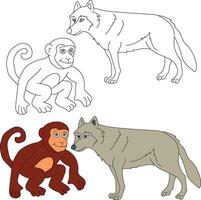 Wolf and Monkey Clipart. Wild Animals clipart collection for lovers of jungles and wildlife. This set will be a perfect addition to your safari and zoo-themed projects vector