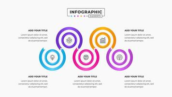 Circular process infographic business presentation design template with 5 steps vector