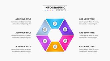 Circular infographic business presentation design template with six steps or options vector