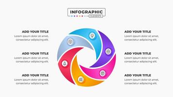 Circular spiral infographic business presentation design template with 6 steps vector