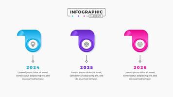 Timeline infographic presentation design template with 3 steps or options vector