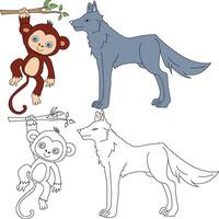 Wolf and Monkey Clipart. Wild Animals clipart collection for lovers of jungles and wildlife. This set will be a perfect addition to your safari and zoo-themed projects vector