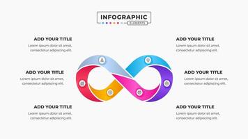 Process infinity infographic presentation design template with 6 steps or options vector