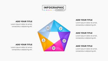 Circular infographic business presentation design template with 5 steps or options vector