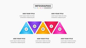 Triangle infographic presentation design template with 5 steps or options vector