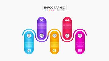 Timeline infographic presentation design template with 5 steps or options vector