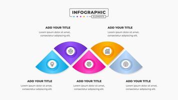 Triangle Venn diagram infographic presentation design template with 5 steps or options vector