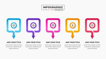 Business arrow infographic presentation design template with 5 steps or options vector