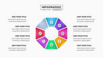 Circular infographic business presentation design template with 8 steps vector