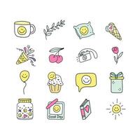 Positivity, happiness set of elements in doodle style. vector