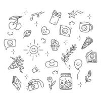 Positivity, happiness set of elements in doodle style. vector