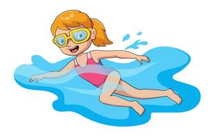 nadador de niña de dibujos animados en la piscina vector